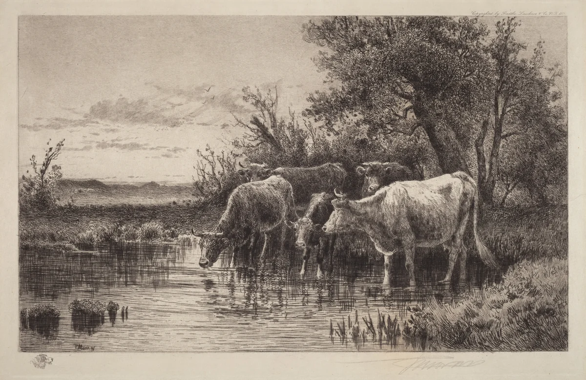 The Evening Hour by Peter Moran, print, 1889