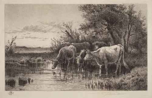 The Evening Hour by Peter Moran, print, 1889