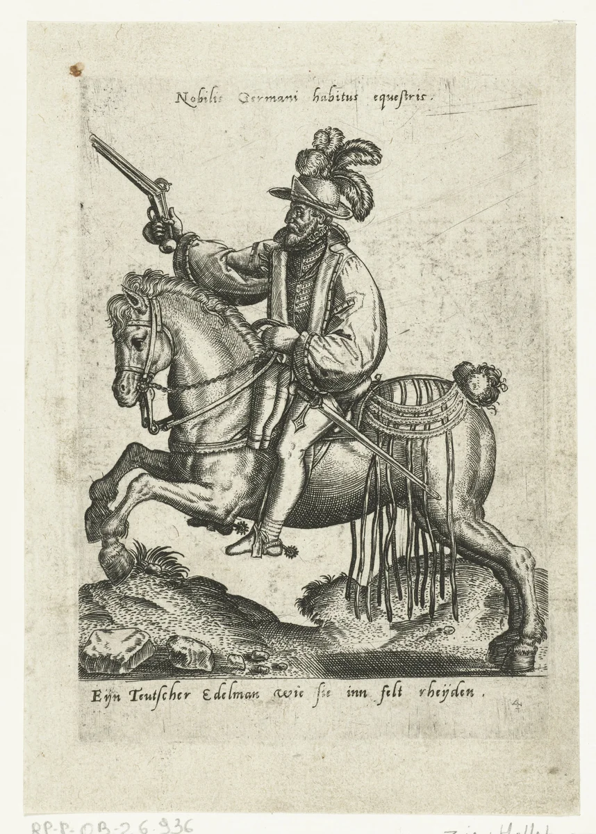 Duitse ruiter met pistool by Unknown, print, 1577