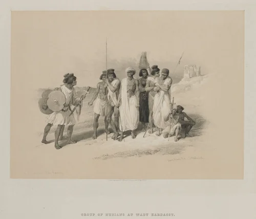 Egypt and Nubia, Volume II: Group of Nubians-Wady Kardasey by Louis Haghe, print, 1847