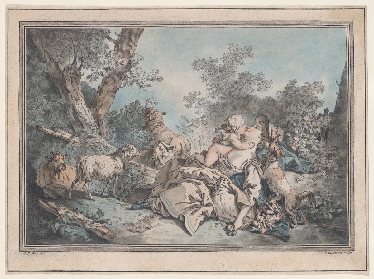 Shepherdess by Gilles Antoine Demarteau, print, 1780