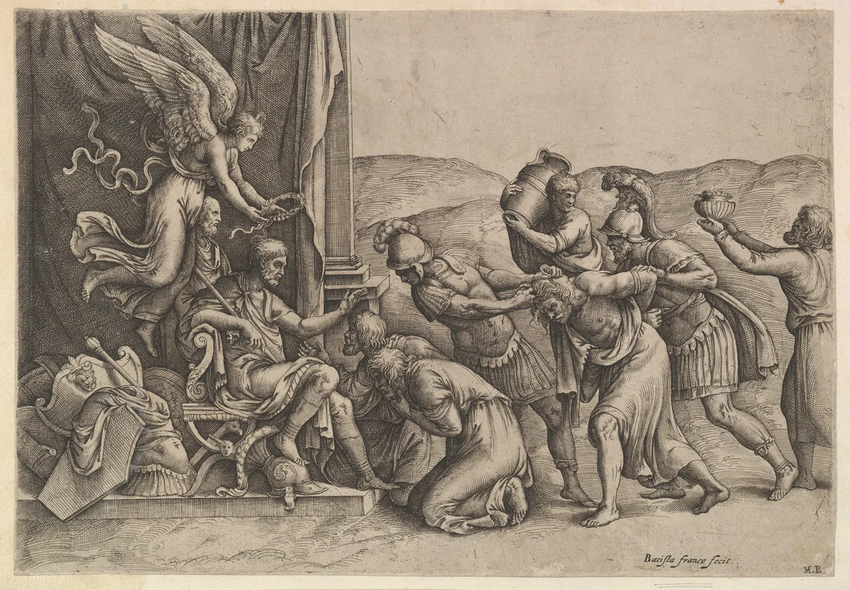 Scipio Granting Clemency to the Prisoners by Battista Franco, print, 1530-1561