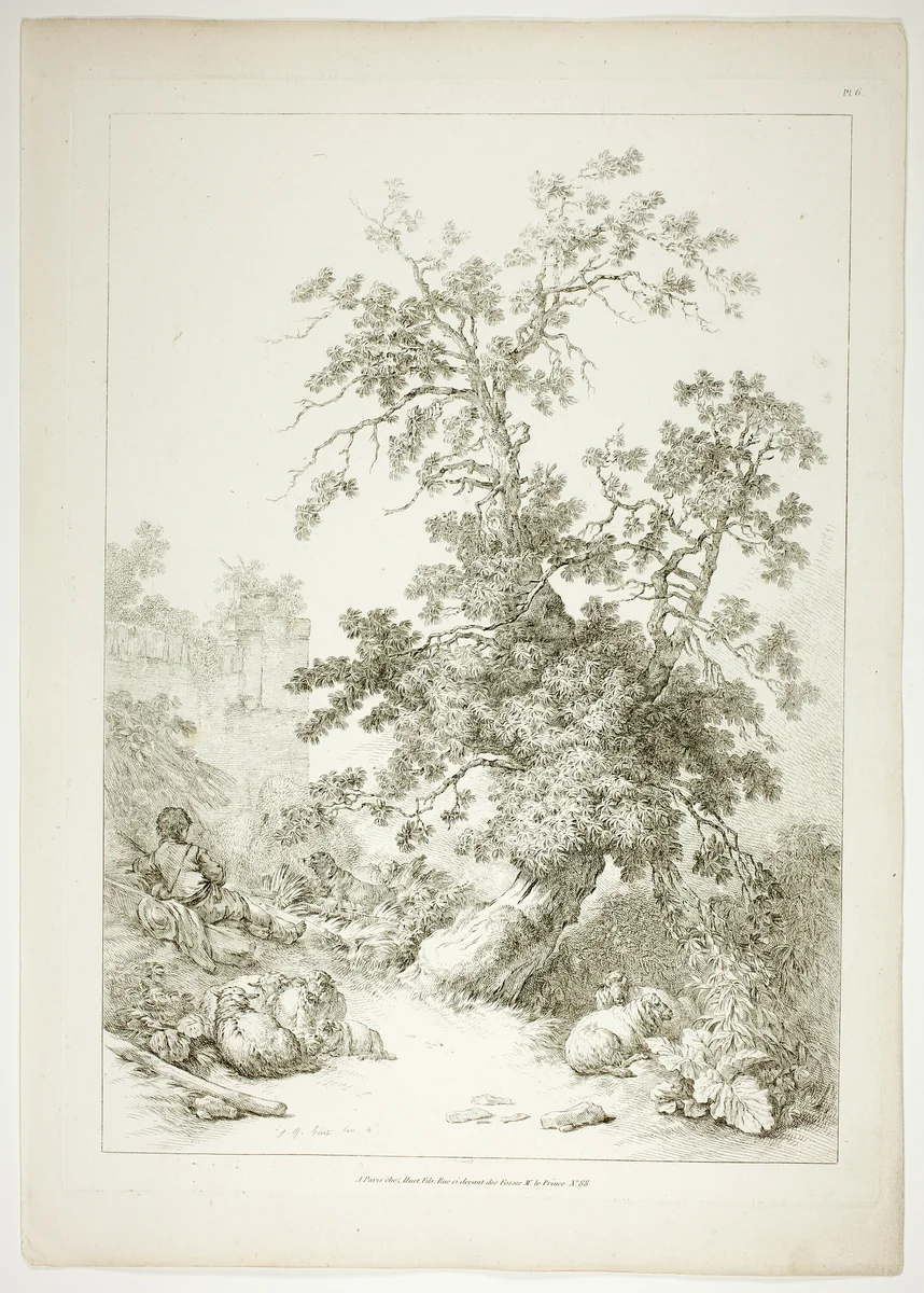 Plate Six of 38 from Oeuvres de J. B. Huet by Jean Baptiste Huet, print, 1796-1799
