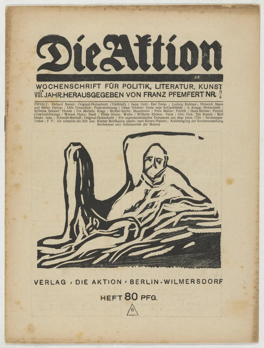 Die Aktion, vol. 8, no. 3/4 by A. Krapp
Wilhelm Schuler
Conrad Felixmüller
Hans Richter
Karl Schmidt-Rottluff
Ottheinrich Strohmeyer
Richard Bampi, periodical, 1918