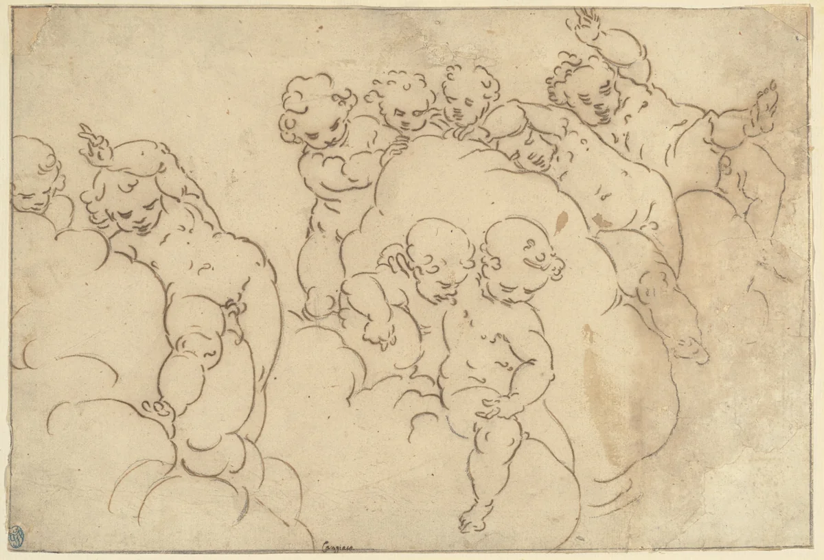 Putti in the Clouds by Luca Cambiaso, drawing, 1600-1699