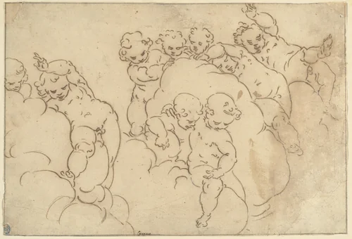 Putti in the Clouds by Luca Cambiaso, drawing, 1600-1699