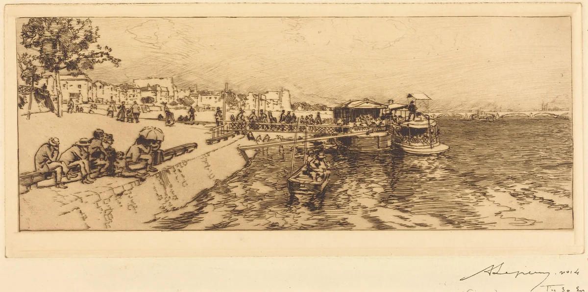 Pier of Bercy (Embarcadere, quai de Bercy) by Auguste Lepère, print, 1891