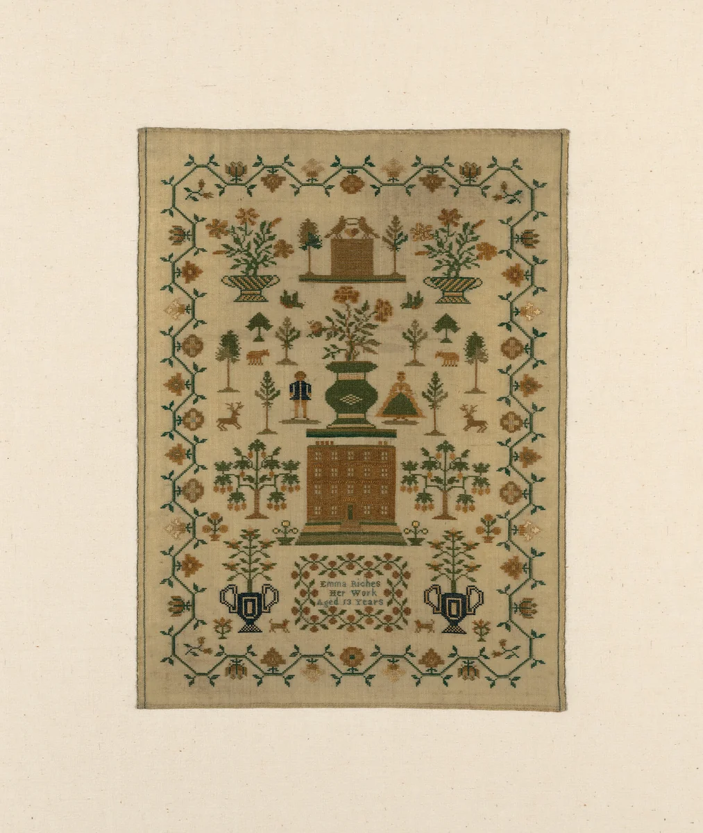 Sampler by Emma Riches, textile, 1800-1850