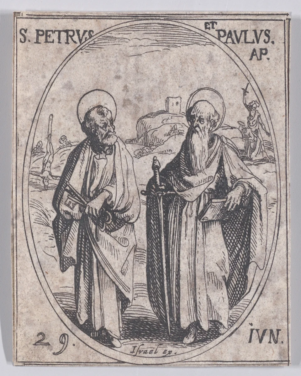 S. Pierre et S. Paul, apôtres (St. Peter and St. Paul, Apostles), June 29th, from "Les Images De Tous Les Saincts et Saintes de L'Année" (Images of All of the Saints and Religious Events of the Year) by Jacques Callot, print, 1636