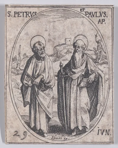 S. Pierre et S. Paul, apôtres (St. Peter and St. Paul, Apostles), June 29th, from "Les Images De Tous Les Saincts et Saintes de L'Année" (Images of All of the Saints and Religious Events of the Year) by Jacques Callot, print, 1636