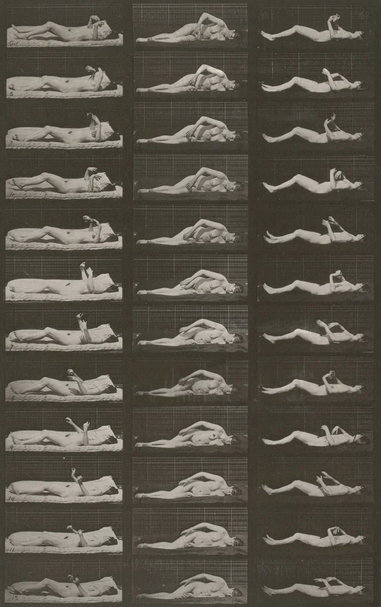 Plate Number 544. Artificially induced convulsions, lying down by Eadweard Muybridge, photograph, 1887