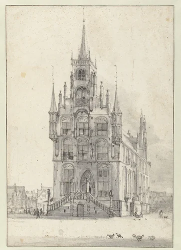 View of the Town Hall, Gouda by Roelant Roghman, drawing, 1646