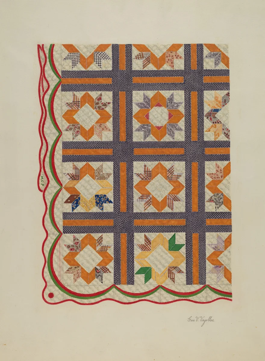 Patchwork Quilt by George V Vezolles, index of american design, 1937