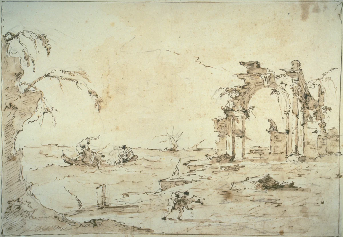 Capriccio with a Squall on the Lagoon by Francesco Guardi, drawing, 1775-1780