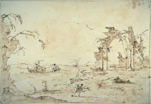 Capriccio with a Squall on the Lagoon by Francesco Guardi, drawing, 1775-1780
