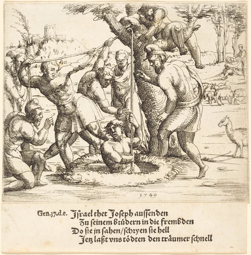 Joseph Thrown into the Well by Augustin Hirschvogel, print, 1549