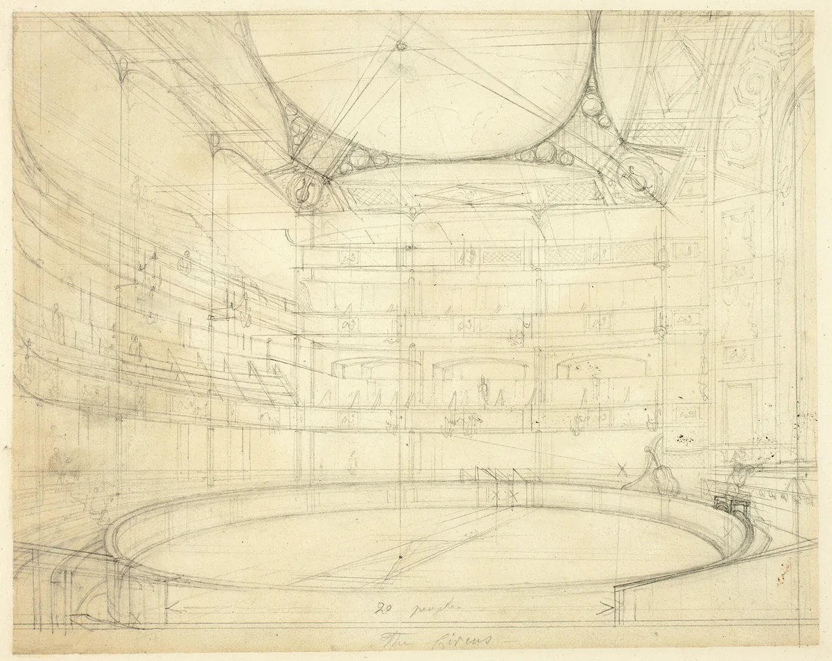 Study for Royal Circus, from Microcosm of London by Augustus Charles Pugin, drawing, 1807-1809