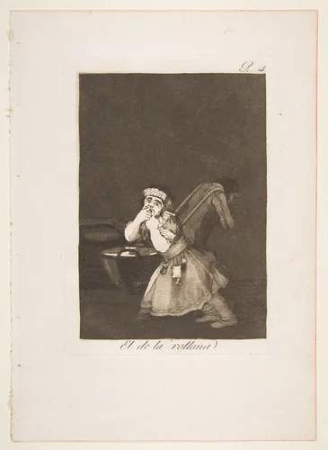 Plate 4 from "Los Caprichos": Nanny's boy (El de la rollona) by Goya, print, 1799