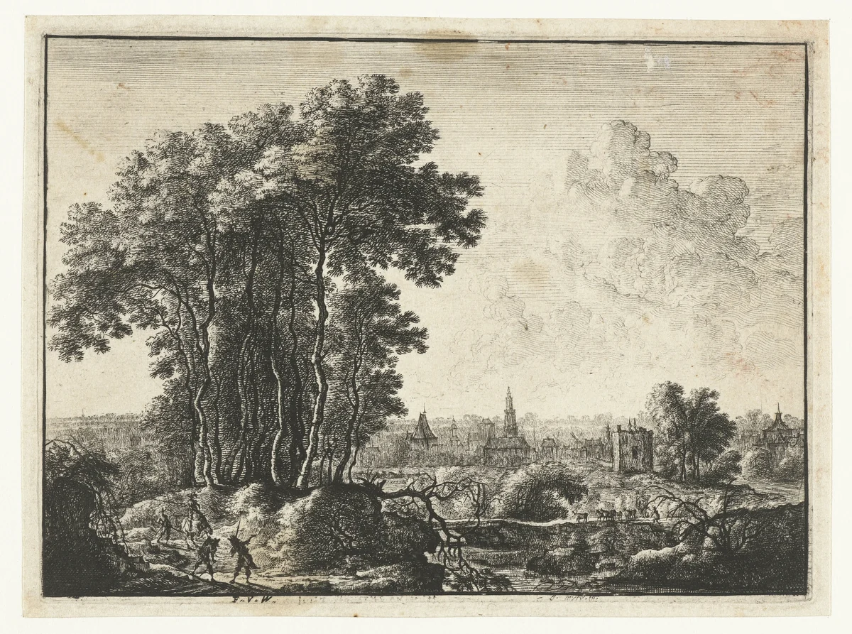 Landschap met reizigers by anonymous, print, 1643-1679