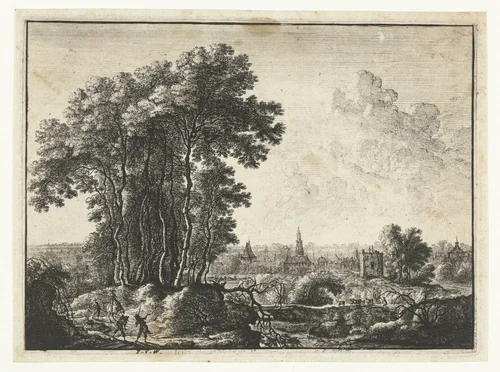 Landschap met reizigers by anonymous, print, 1643-1679