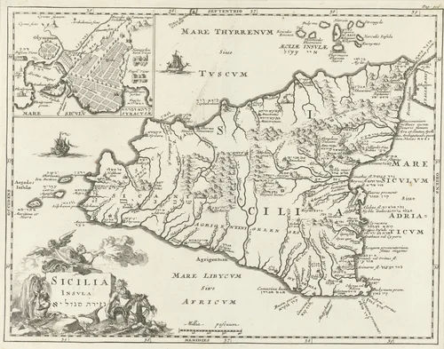 Kaart van Sicilië by Jan Luyken, print, 1692