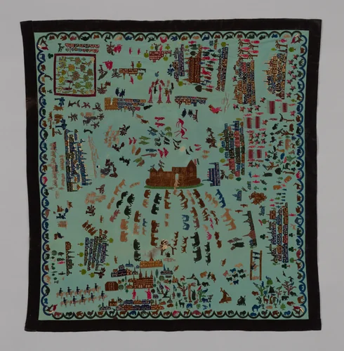 Bedcover Depicting Thirty-four Scenes from the Old and New Testaments by United States, textile, 1880-1889