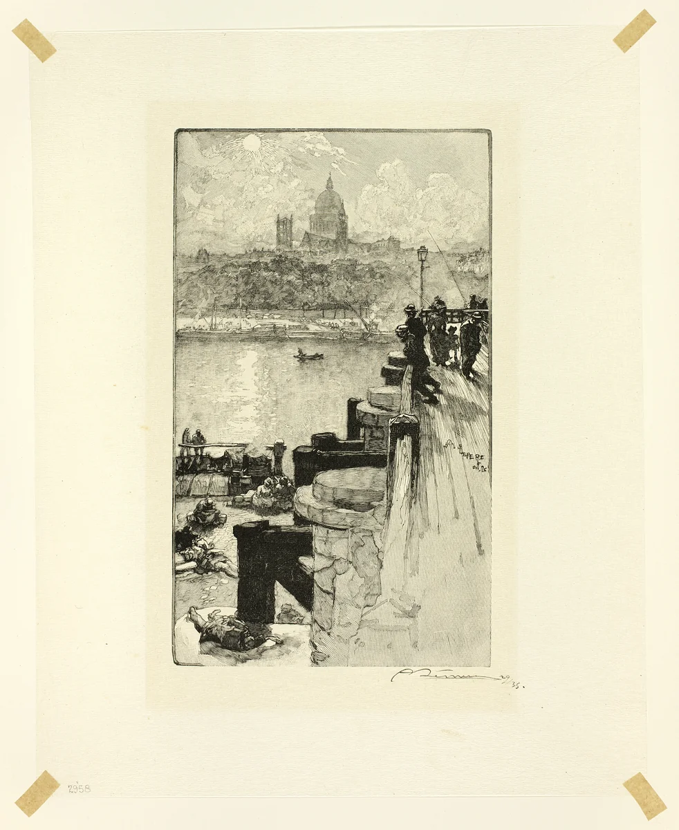 La Montagne Sainte-Geneviève, rue de l'Estacade, plate four from Le Long de la Seine et des Boulevards by Louis Auguste Lepère, print, 1890
