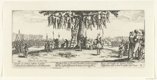 Strafmaatregelen: ophanging by Jacques Callot, print, 1633
