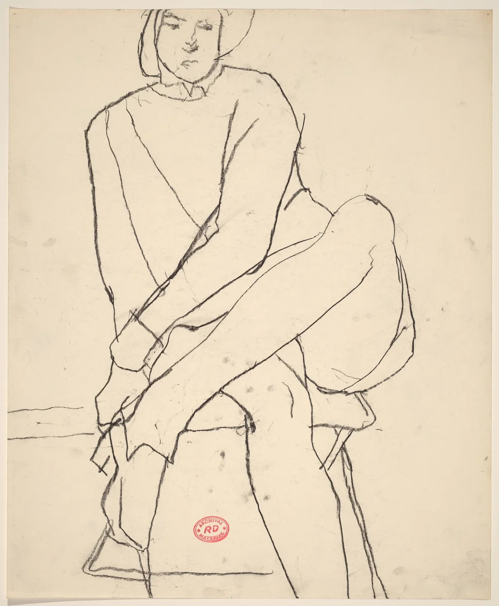 Untitled [seated woman leaning left and crossing her legs] by Richard Diebenkorn, drawing, 1955-1967