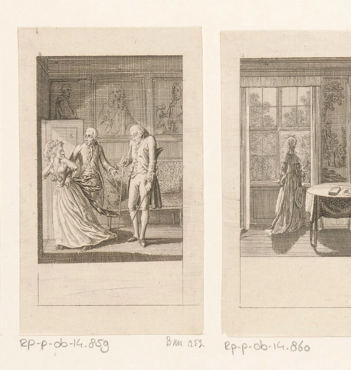 Caroline schrikt van haar toekomstige echtgenoot by Daniel Nikolaus Chodowiecki, print, 1786