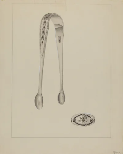 Silver Sugar Tongs by Anthony Zuccarello, index of american design, 1936