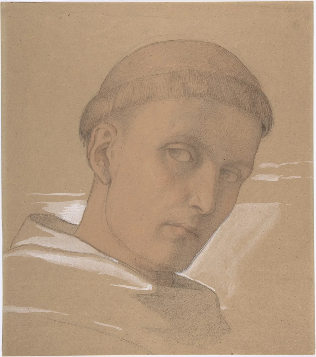 Study of the Head of St. Augustine, for the painting of the Madonna and Child with Saint Augustine and Bonifacius (1846) by Eduard Jakob von Steinle, drawing, 1846