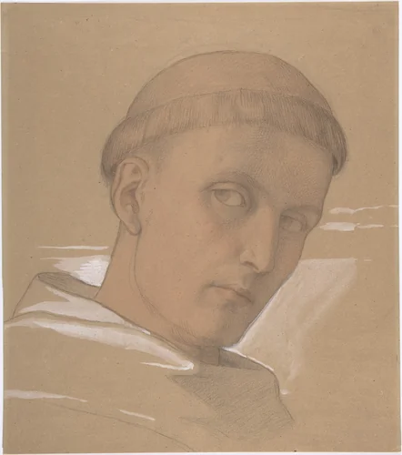 Study of the Head of St. Augustine, for the painting of the Madonna and Child with Saint Augustine and Bonifacius (1846) by Eduard Jakob von Steinle, drawing, 1846
