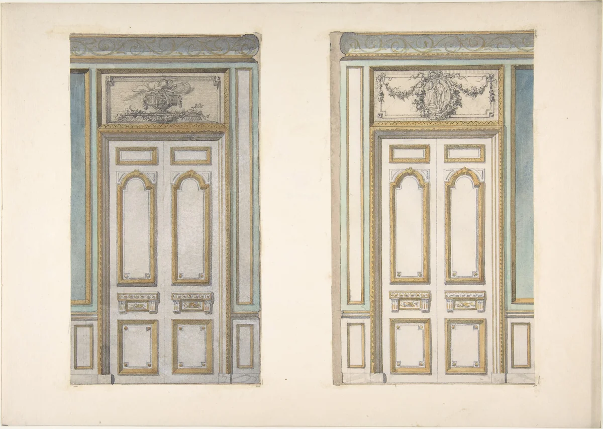 Two Designs for Doorways with Alternate Overdoor Decoration by Jules-Edmond-Charles Lachaise, drawing, 1850-1900