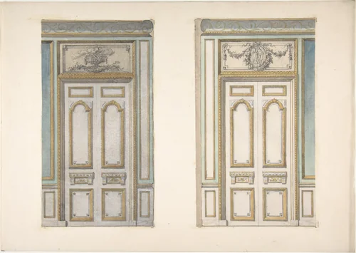 Two Designs for Doorways with Alternate Overdoor Decoration by Jules-Edmond-Charles Lachaise, drawing, 1850-1900
