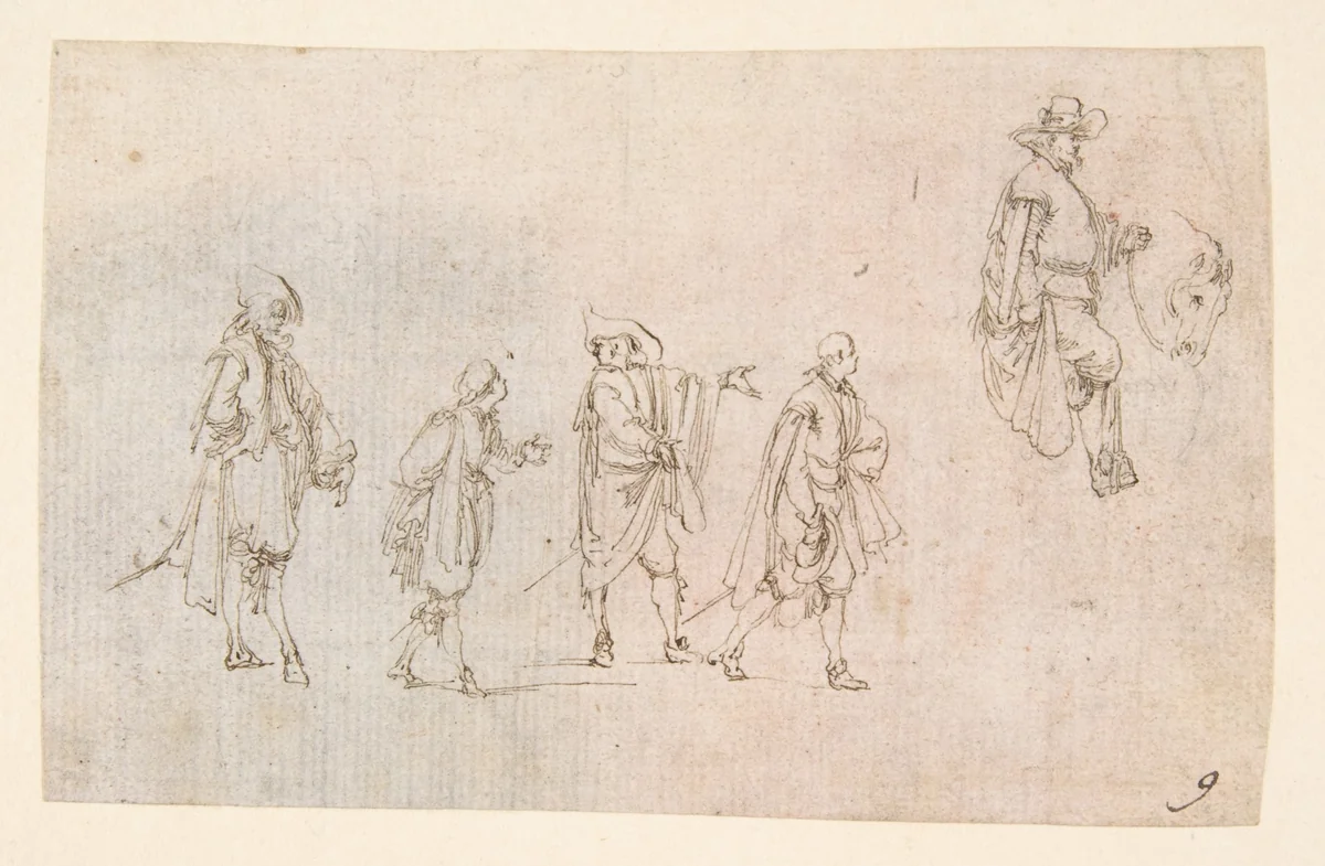 Studies of Cavaliers by Stefano della Bella, drawing, 1610-1664