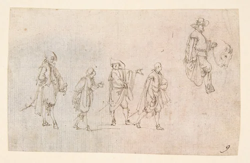 Studies of Cavaliers by Stefano della Bella, drawing, 1610-1664