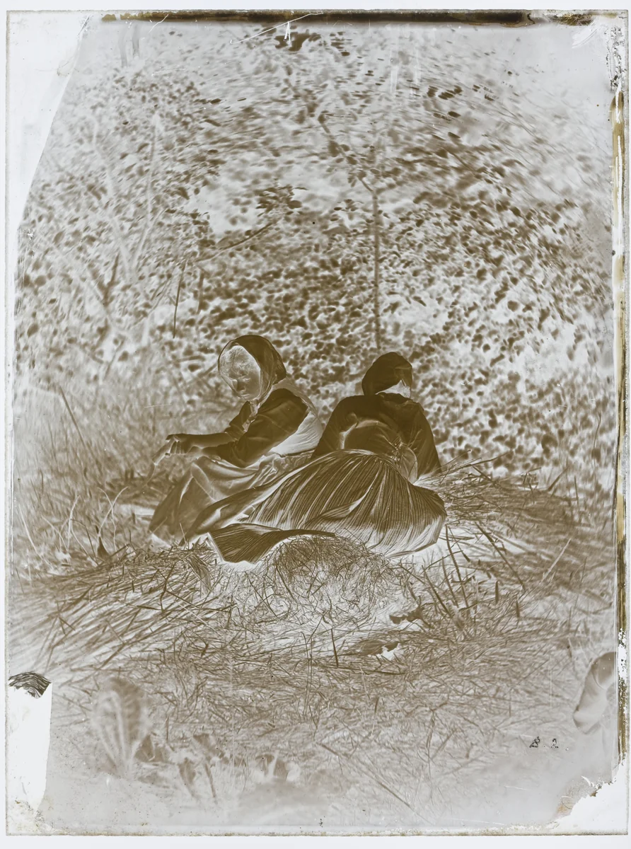 Two Peasant Girls Seated by Auguste Giraudon, photograph, 1870-1879