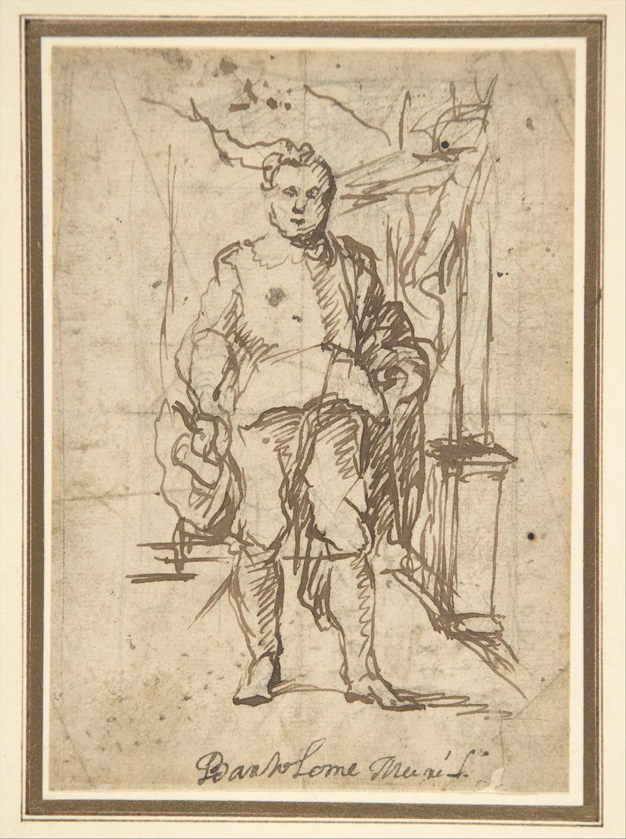 Standing Male Figure: Study for a Portrait by Bartolomé Estebán Murillo, drawing, 1670-1680