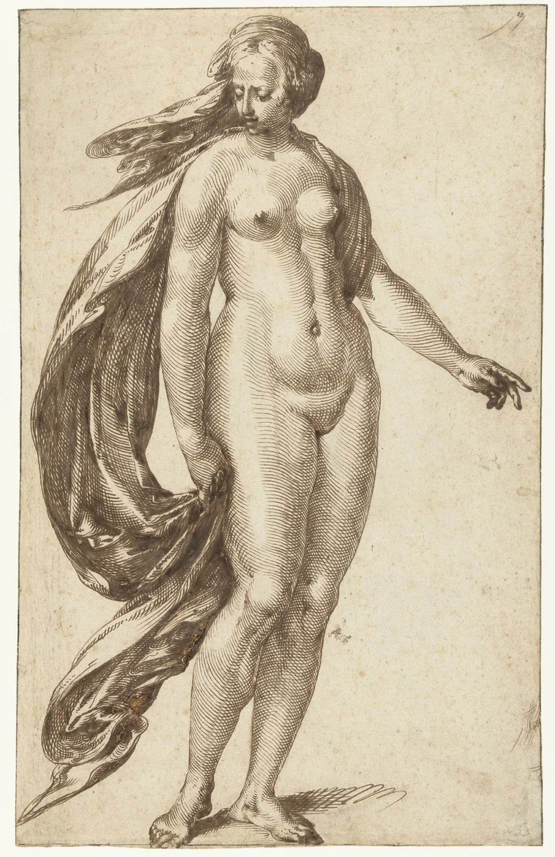 Standing Female Nude by Unknown, drawing, 1575-1679