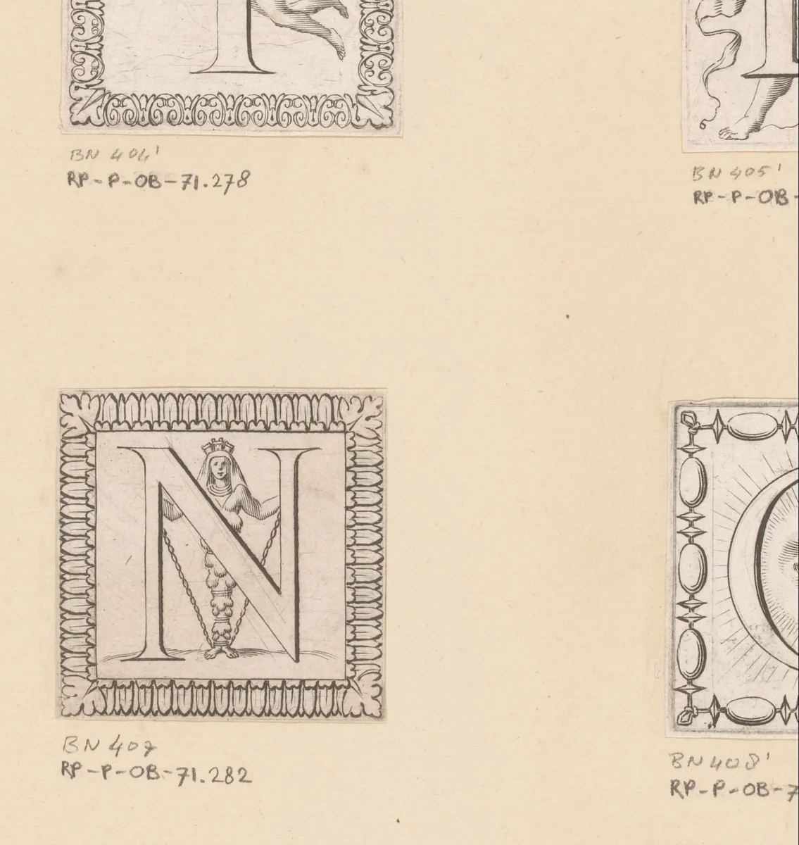 Letter N met Artemis van Efeze by Claude Mellan, print, 1639-1643