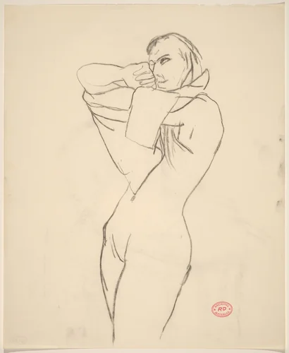 Untitled [female nude adjusting her shirt] by Richard Diebenkorn, drawing, 1955-1967