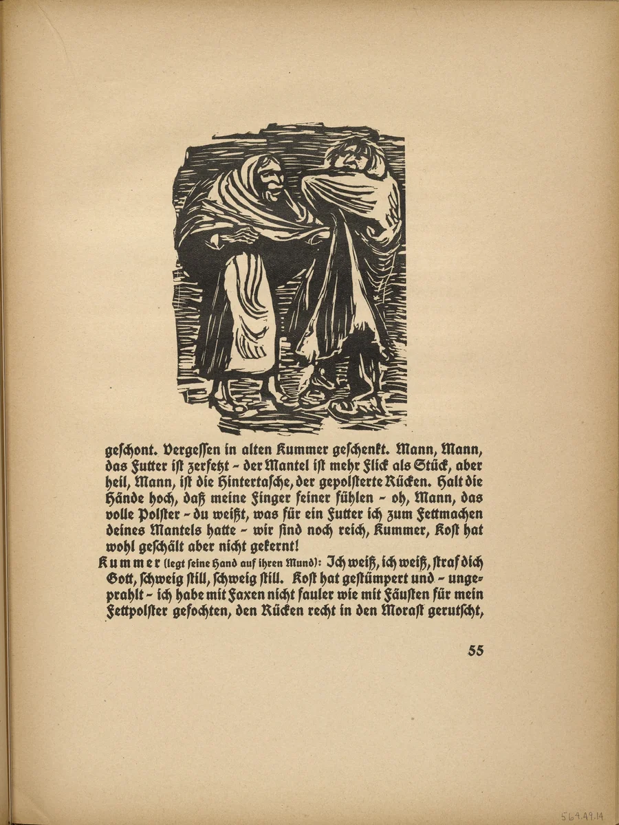 The Robe is More Patchwork than Whole (Der Mantel ist mehr Flick als Stück) (in-text plate, page 55) from Der Findling (The Foundling) by Ernst Barlach, illustrated book, 1922