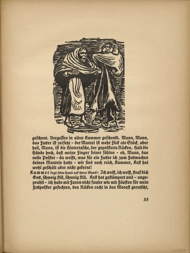 The Robe is More Patchwork than Whole (Der Mantel ist mehr Flick als Stück) (in-text plate, page 55) from Der Findling (The Foundling) by Ernst Barlach, illustrated book, 1922