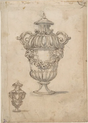 Two Designs for Vases (recto); Design for Candle Stick (?) (verso) by Giovanni Battista Foggini, drawing, 1652-1725