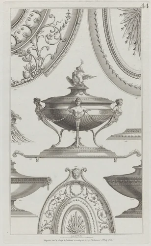 Vases and Vessels, nos. 248–254, plate 44 from "Designs for Various Ornaments" by Michelangelo Pergolesi, print, 1782