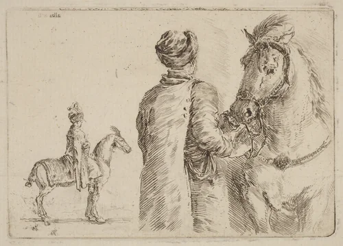 Polish Attendant Holding the Bridle of a Horse by Stefano della Bella, print, 1610-1664