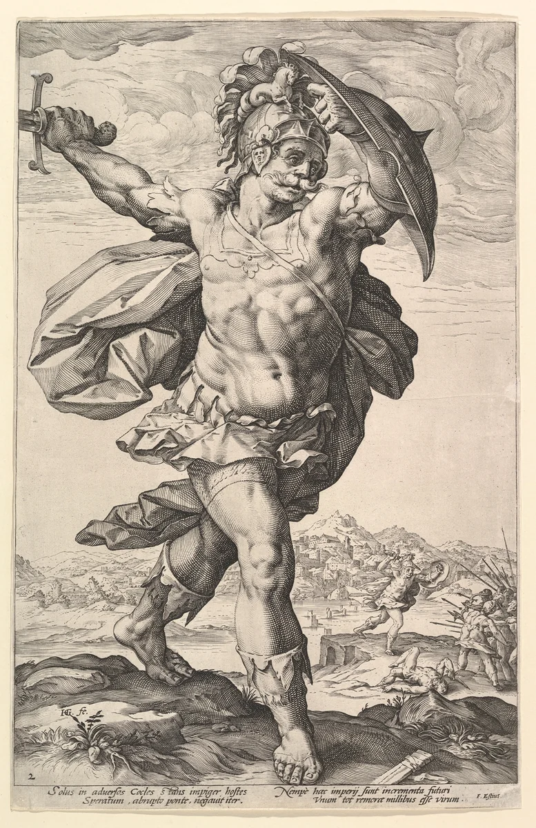 Horatius Cocles, from "The Roman Heroes" by Hendrick Goltzius, print, 1586