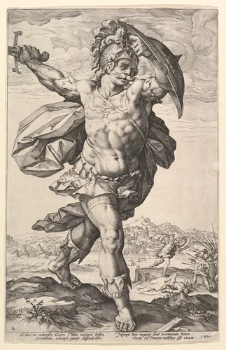 Horatius Cocles, from "The Roman Heroes" by Hendrick Goltzius, print, 1586