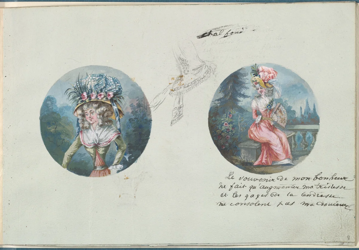 Two Costume Designs or Portrait Types and a Third Costume Sketch by anonymous, other, 1785-1790